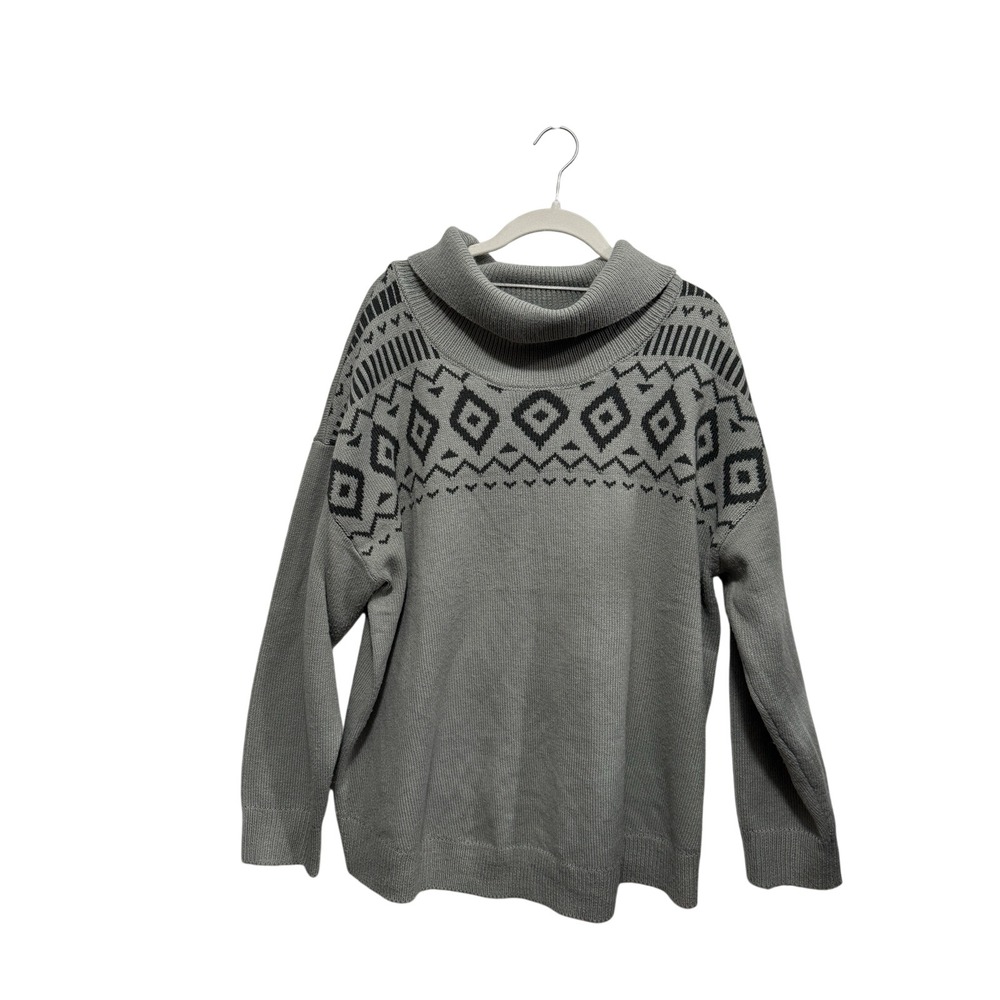 Lane‎ Bryant Fair Isle Cowl Neck Sweater Womens 18/20 Gray Aztec Knit Pullover